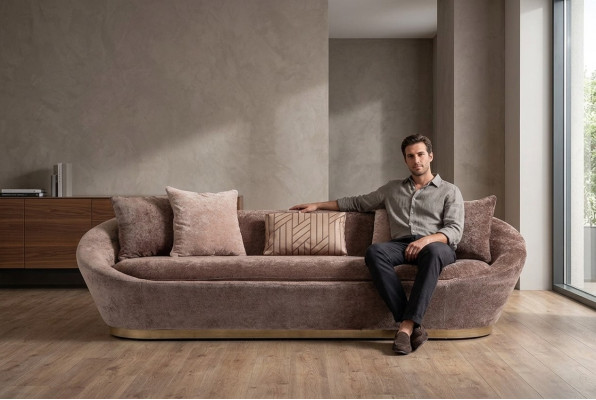 Driepersoonsbank 3 zits stoffen bank Beige Luxe gestoffeerde bank Stof
