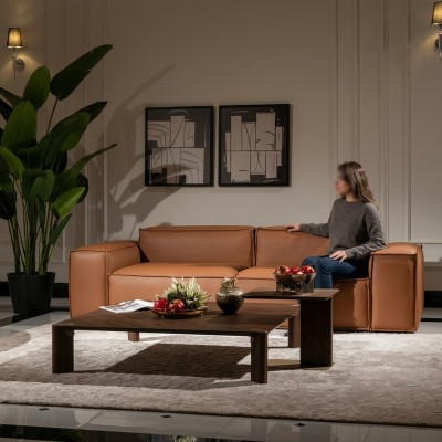 Luxe driezitsbank 3-zits bruin gestoffeerde bank kunstleer nieuw