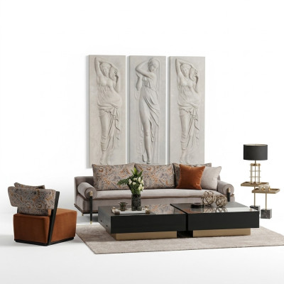 Bankstelsel Driepersoons Fauteuil Salontafel Set 6-delig Grijs Woonkamer