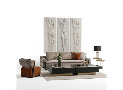 Bankstelsel Driepersoons Fauteuil Salontafel Set 6-delig Grijs Woonkamer