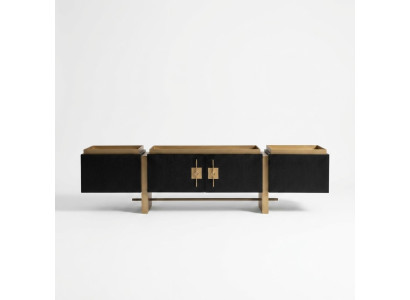 Sideboard RTV Lowboard TV Stand Zwart Modern Ontwerp Goud Hout