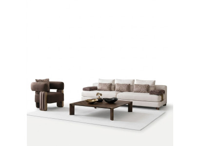Volledige bankstel bank fauteuil bruin stoffen bank salontafel