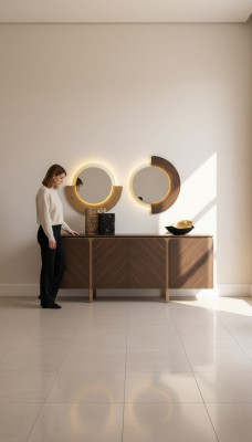 Set dressoir spiegel ladekast commode buffet bruin hout eetkamer.