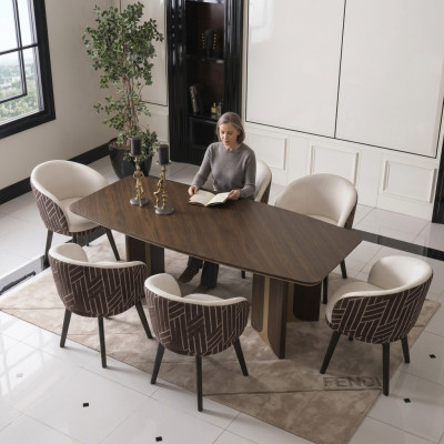 Eetkamer groep Eethoek Eetkamer Eettafel Stoelen Set 7-delig Bruin Hout Groep