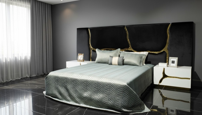 Slaapkamer set Tweepersoonsbed Luxe Bed Nachtkastjes Modern Zwart