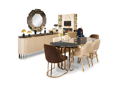 Eetgroep Eethoek Eettafel Stoelen Beige Set 9dlg Luxe Houten Eetkamer