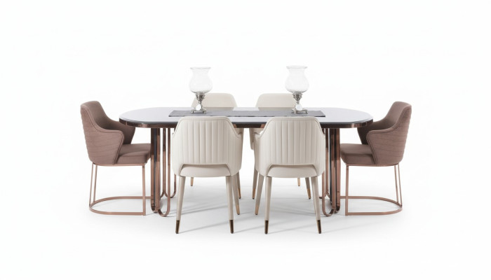 Eetkamer Eetgroep Eethoek Luxe Eettafel Stoelen Beige Set 9-delig Hout