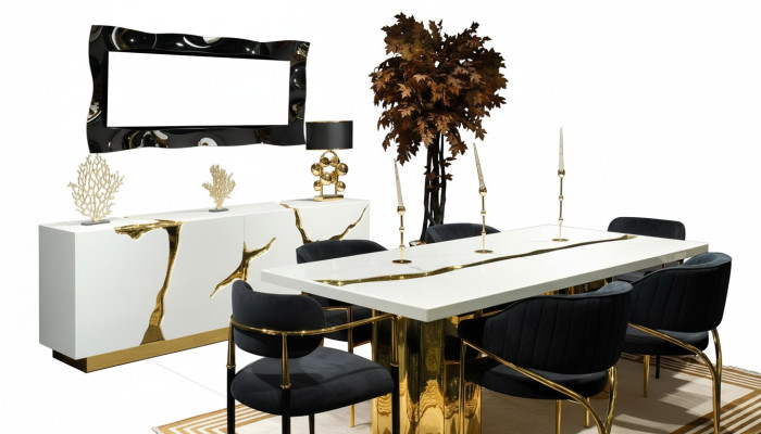 Eetkamer meubels Eethoek Luxe Eettafel Stoelen Wit 9-delig Hout