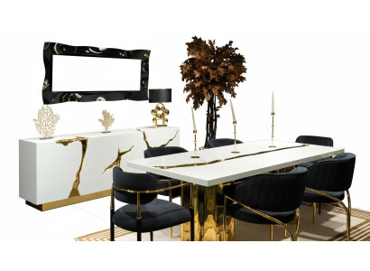 Eetkamer meubels Eethoek Luxe Eettafel Stoelen Wit 9-delig Hout