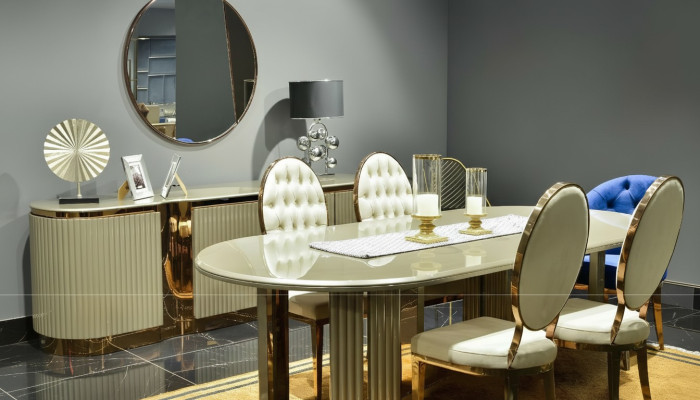 Luxe eetkamer eetgroep eethoek eettafel stoelen beige set 9-delig hout