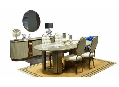 Luxe eetkamer eetgroep eethoek eettafel stoelen beige set 9-delig hout