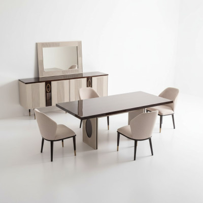 Luxe eetkamer eetgroep eethoek eettafel stoelen beige set 9-delig hout
