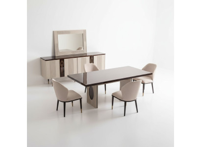 Luxe eetkamer eetgroep eethoek eettafel stoelen beige set 9-delig hout