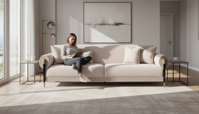 Stoffen bank Driepersoonsbank Bank 3-zits Bank Moderne design Beige Nieuw