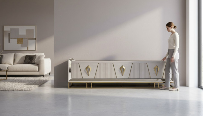Sideboard RTV Lowboard TV Stand Hout Grijs Woonkamer Tafel Modern