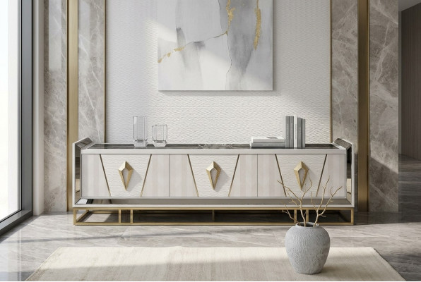 Sideboard RTV Lowboard TV Stand Hout Grijs Woonkamer Tafel Modern