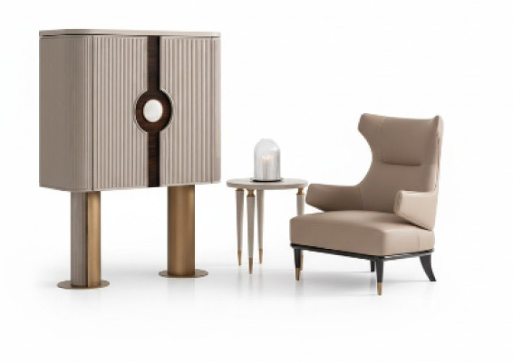 Fauteuil Groep Woonkamer Barkast Modern Oorfauteuil Beige Kast