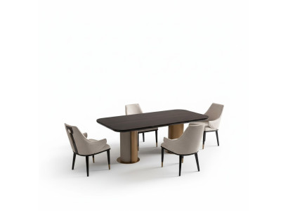 Luxe eetgroep eetkamer eettafel eethoek stoelen Beige hout set 7-delig