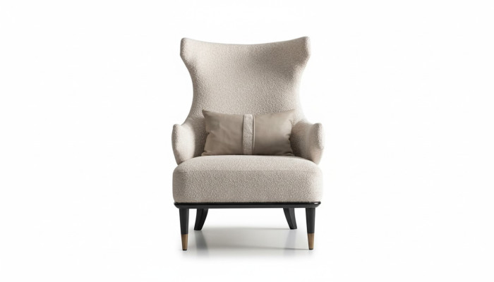 Luxe moderne fauteuil met oren, eenzitter, luxe beige stof, modern woonkamer