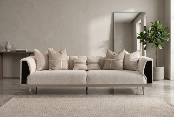 Luxe driezitsbank 3-zits Beige gestoffeerde stoffen bank Moderne bank
