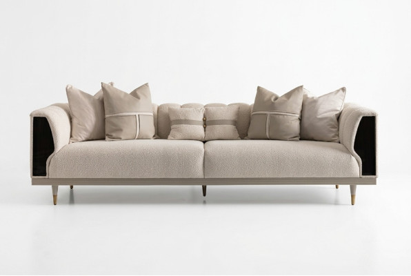 Luxe driezitsbank 3-zits Beige gestoffeerde stoffen bank Moderne bank