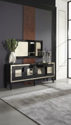 Volledige dressoir buffetkast spiegel set zwart hout luxe