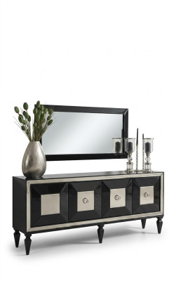 Volledige dressoir buffetkast spiegel set zwart hout luxe