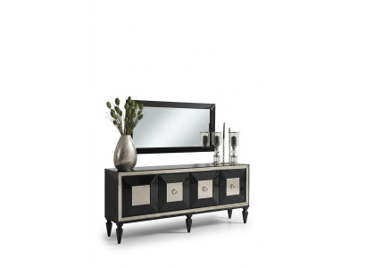 Volledige dressoir buffetkast spiegel set zwart hout luxe