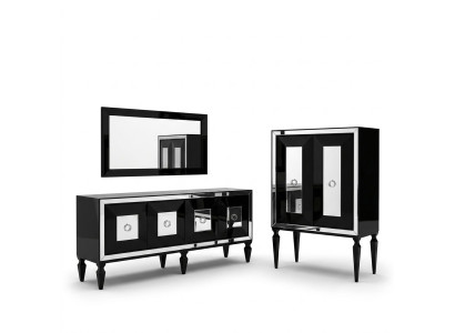 Volledige spiegel barkast zwart hout dressoir kast