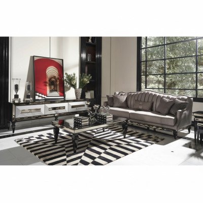 Garnituur 4-zits bankstel stoffen sofa salontafel grijs tv-meubel set 3-delig