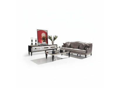 Garnituur 4-zits bankstel stoffen sofa salontafel grijs tv-meubel set 3-delig