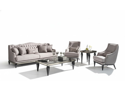 Bankstel bankstel 3 salontafels stoffen bank grijs set van 5 delen driezitter