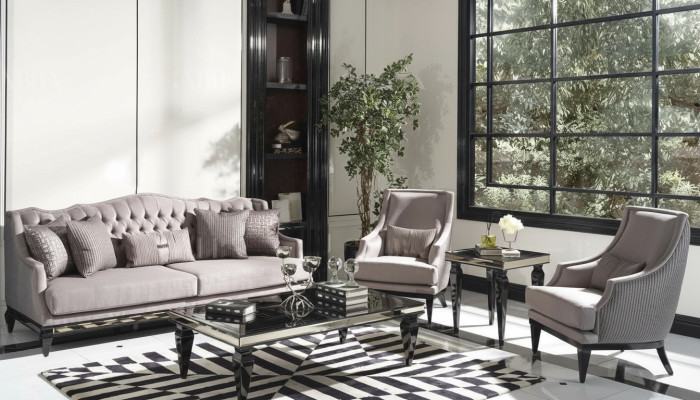 Bankstel Bank 3 Fauteuils Stoffen Bank Grijs 3-delig Driezitsbank
