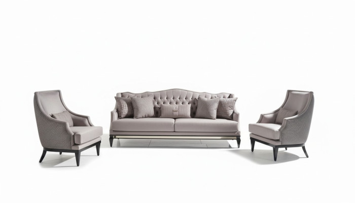 Bankstel Bank 3 Fauteuils Stoffen Bank Grijs 3-delig Driezitsbank