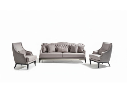 Bankstel Bank 3 Fauteuils Stoffen Bank Grijs 3-delig Driezitsbank