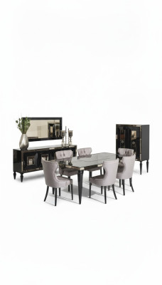 Grote eetkamer eetgroep eetkamer eettafel stoelen 10-delig zwart hout