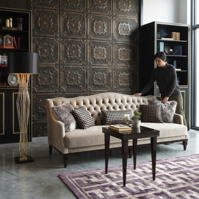 Woonkamerset bankstel 3-zits salontafel Chesterfield gestoffeerde bank Grijs
