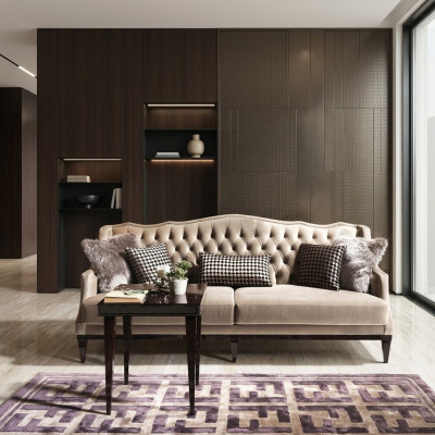Elegant driepersoons Chesterfield bankstel in grijs - tijdloos gestoffeerd meubilair voor uw huis.