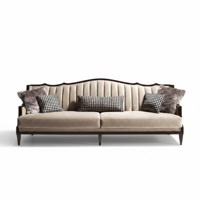 Stoffenbank Bank 4-zits Grijs Gestoffeerde Bank Vierzits Luxe Houten Design