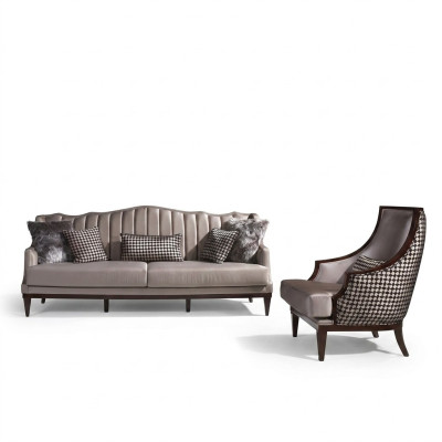 Bankstel Vierzits Fauteuil Stoffen Bank Grijs Bekleding 4-zits Set
