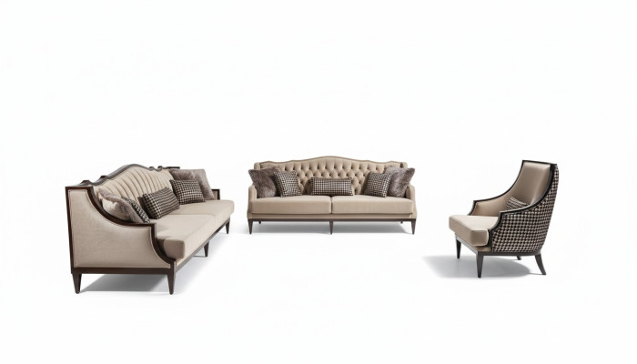 Bankstel Vierzits Driezits Fauteuil Grijs Stoffen bankbekleding Gestoffeerde bank