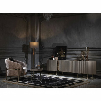Groep fauteuils Woonkamer Bijzettafel Beige Stof TV-standaard Set van 3 delen