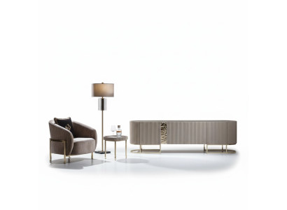 Groep fauteuils Woonkamer Bijzettafel Beige Stof TV-standaard Set van 3 delen