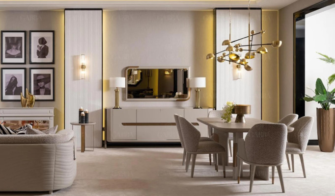Eetkamer set Eethoek Tafel Stoelen Set 9-delig Beige Eetgroep