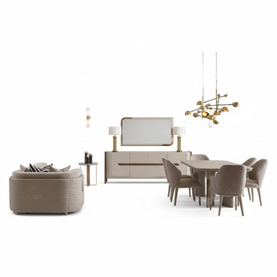 Eetkamer set Eethoek Tafel Stoelen Set 9-delig Beige Eetgroep