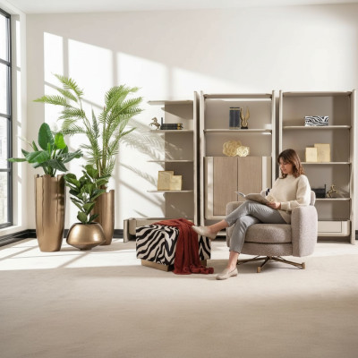 Fauteuil met voetenbankje Oorfauteuil Tv-fauteuil Grijze gestoffeerde fauteuil Zerba