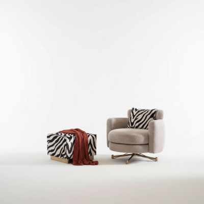 Fauteuil met voetenbankje Oorfauteuil Tv-fauteuil Grijze gestoffeerde fauteuil Zerba