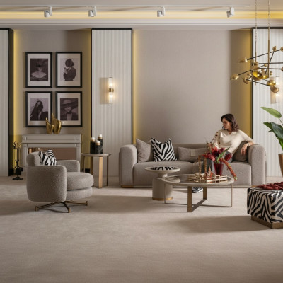 Bankstel Vierzits Fauteuil Stoffen Bank Grijze Beklede Bank Set 3-delig