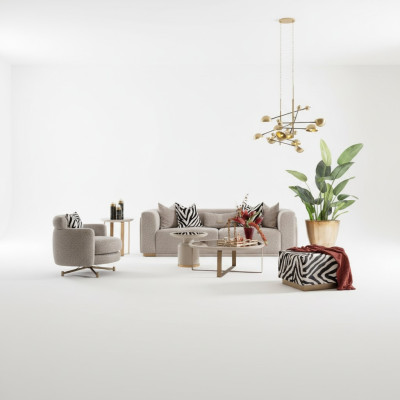 Bankstel Vierzits Fauteuil Stoffen Bank Grijze Beklede Bank Set 3-delig