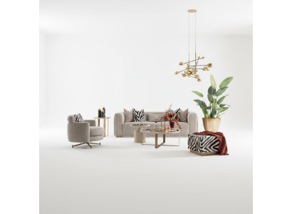 Bankstel Vierzits Fauteuil Stoffen Bank Grijze Beklede Bank Set 3-delig
